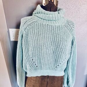 Kimchi Blue Sweater Small Blue Chunky Knit Turtleneck Cropped Pullover‎